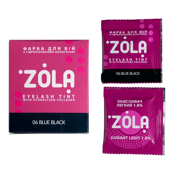 Сашет Краски для бровей с коллагеном 06 Blue Black + окислитель ZOLA