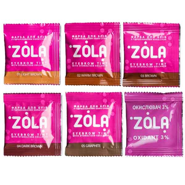 Набор красок для бровей с коллагеном в саше ZOLA (5 цветов)
