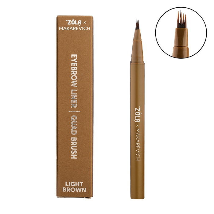 Лайнер для бровей c квадро-кистью ZOLA x Makarevich Light Brown